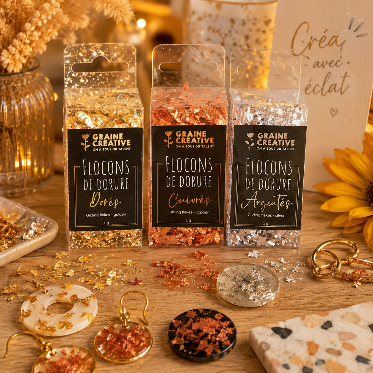 Flocons de dorure – Doré, argenté & cuivré