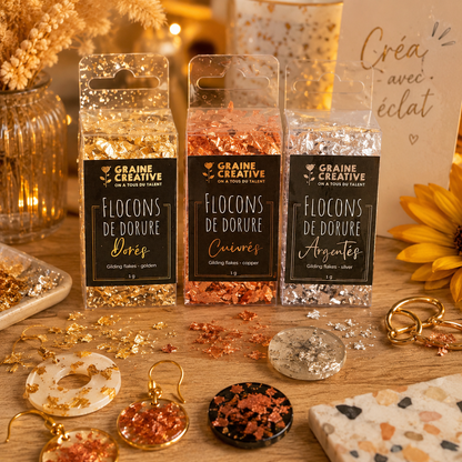 Flocons de dorure – Doré, argenté & cuivré
